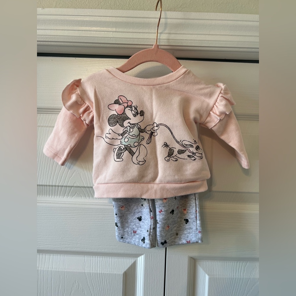 Disney Baby Light Pink Crewneck sweater and sweats matching set.